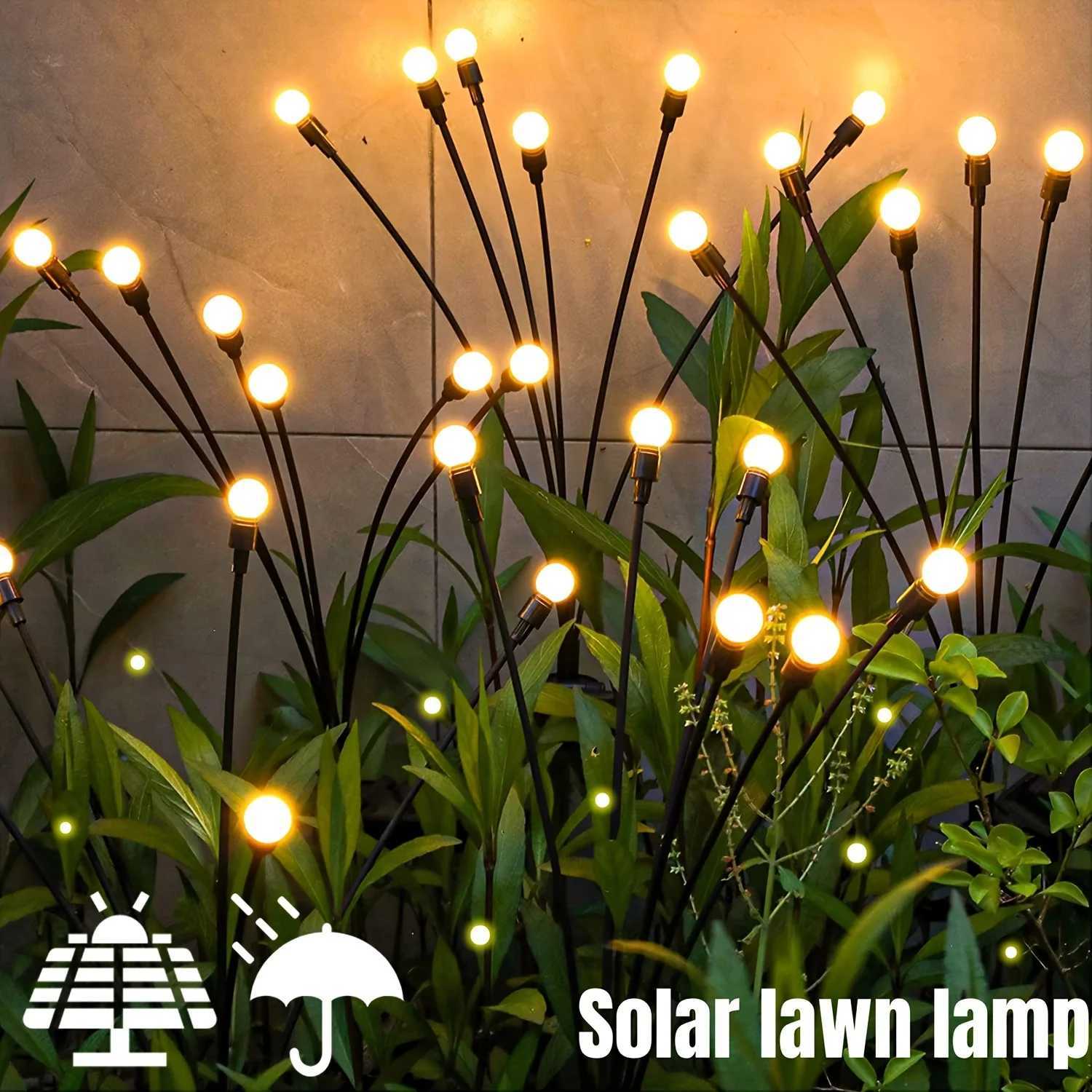 6/8 LEDs Solar Garden Light Swing Waterproof LED Firefly Lamp Flexible Wire for Outdoor Yard Patio Christmas New Year Decoration W250607