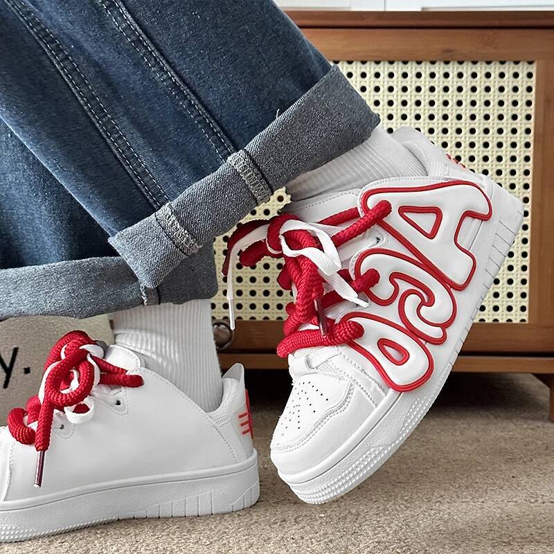 ddmyoutdoor Fashion Couples Skateboard White Red Letter High Quality Lace Up Platform Women S Sports Shoes Winter Low Cut Men Sneakers Outdoor Outdoor