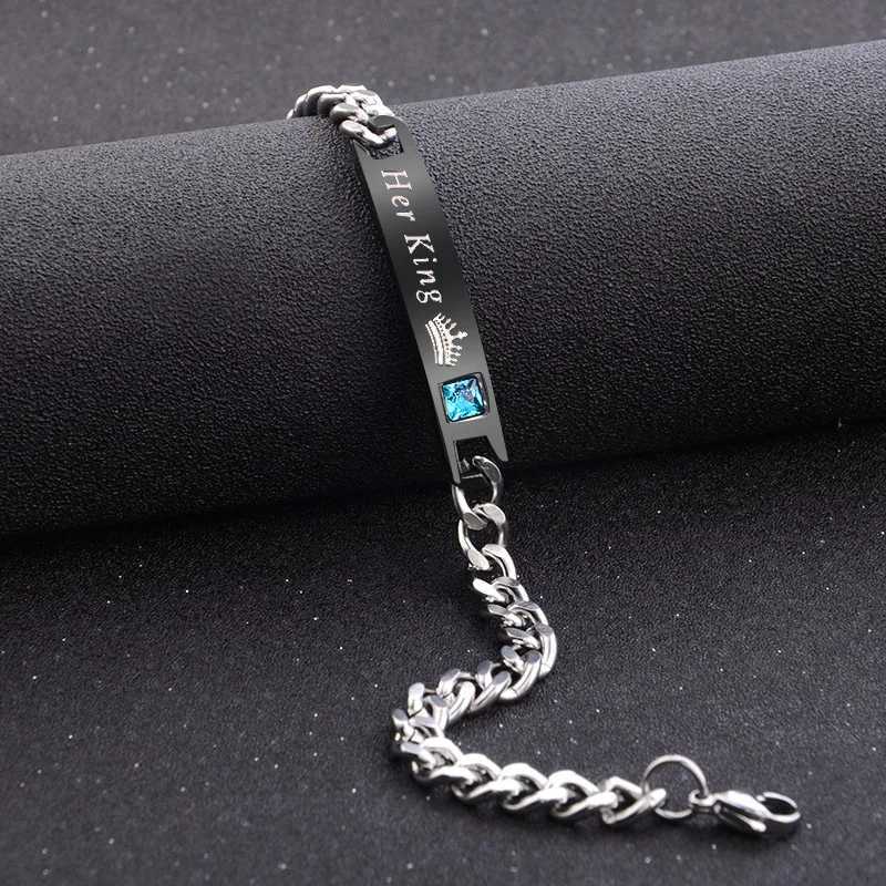 2 Style His Queen Her King Black Rose Gold Color Womens Male Chain Crystal Couple Bracelet for Men Women on Hands Jewelry W250606