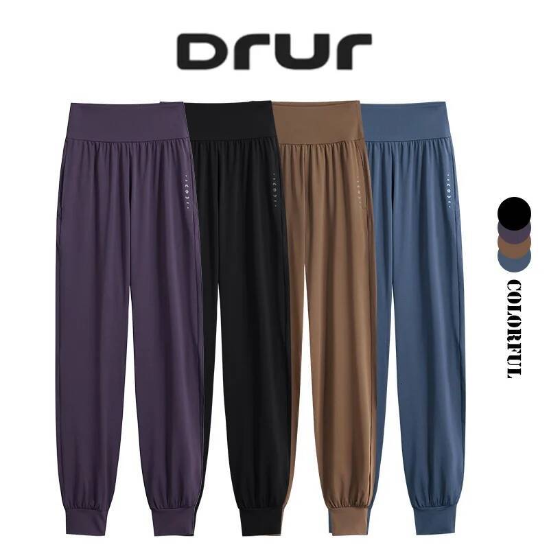 DRUR Women Sports Summer High Waist Breathable Versatile Yoga Pants Female Sweatpants With Pocket Running Trousers Gymwear