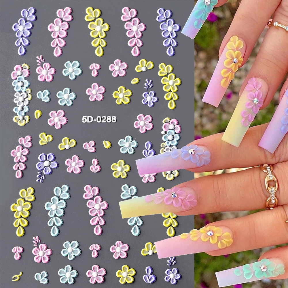 1Pc 3D Lavendar Flowers Stickers for Nails Spring Sakura Floral Leaves SelfAdhesive Sliders Decals Art Manicure Decoration 250605