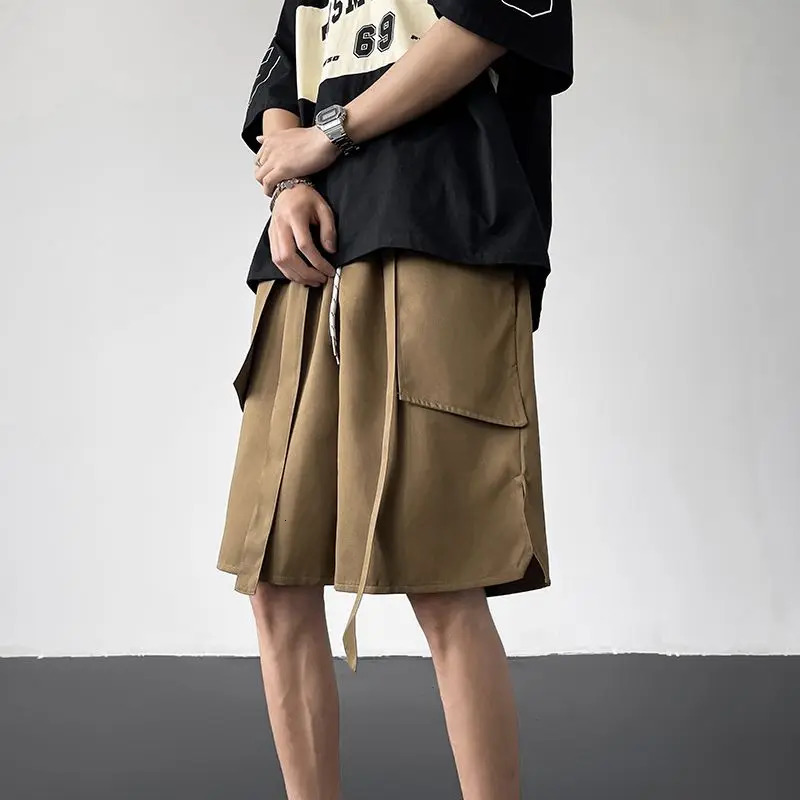 Vintage Fashion Personality All-match Mens Cargo Shorts Classic Loose Korean Street Casual Waist Drawstring Casual Short 250605