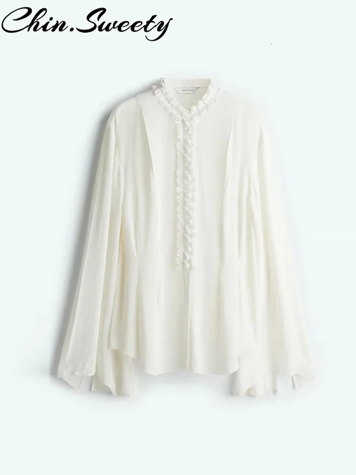 Urban Shirt Skirt Women Outfit O-neck Long Sleeve Button Shirts Cascading Ruffle Zippers Skirts 2025 Spring Summer Lady Set 250605