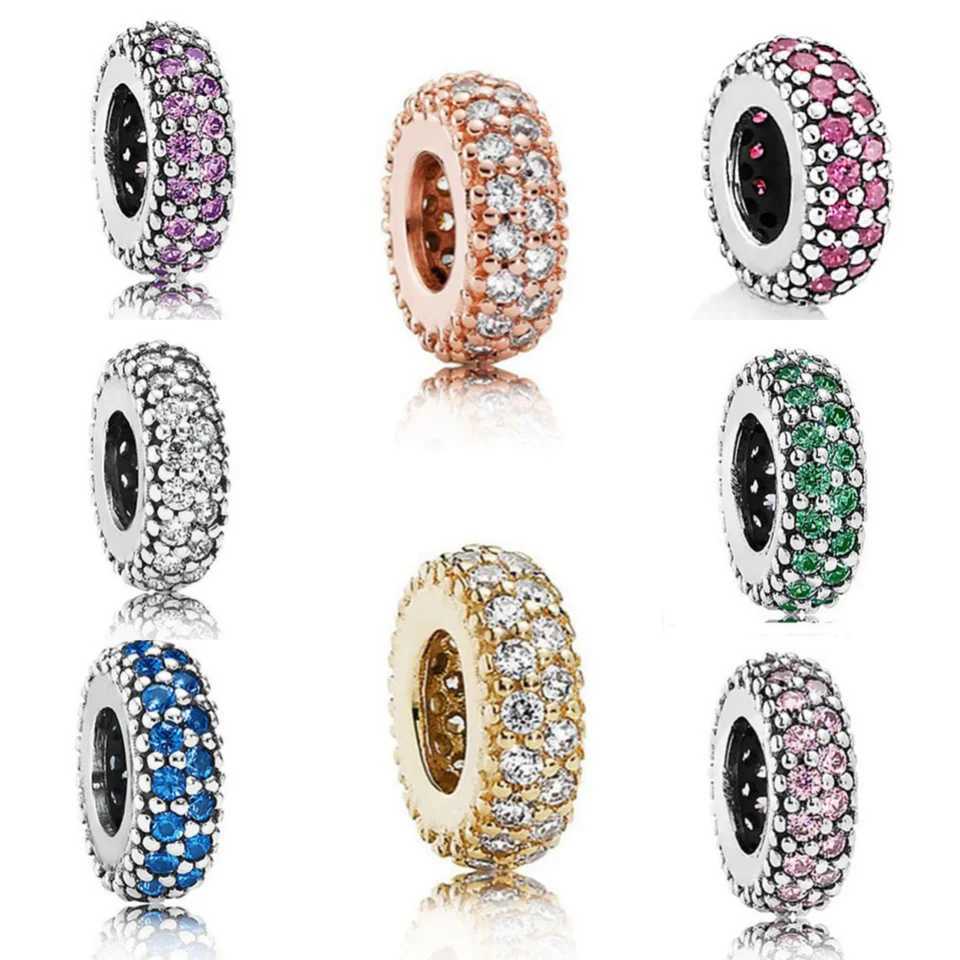 2024 Original 925 Sterling Silver Charming Fit Charming Bracelet Jewelry DIY Pink Shiny Zircon Spacer BeadsXJ250607