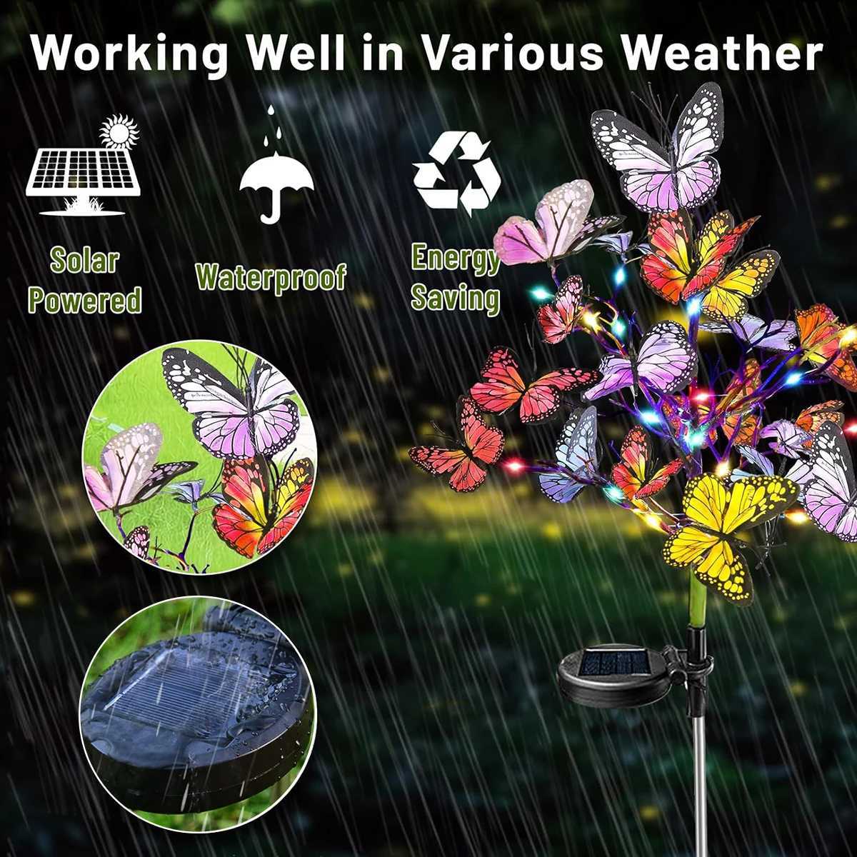 Warm white/colorful solar butterfly flower lawn lamp suitable for garden courtyard villa atmosphere decoration W250607