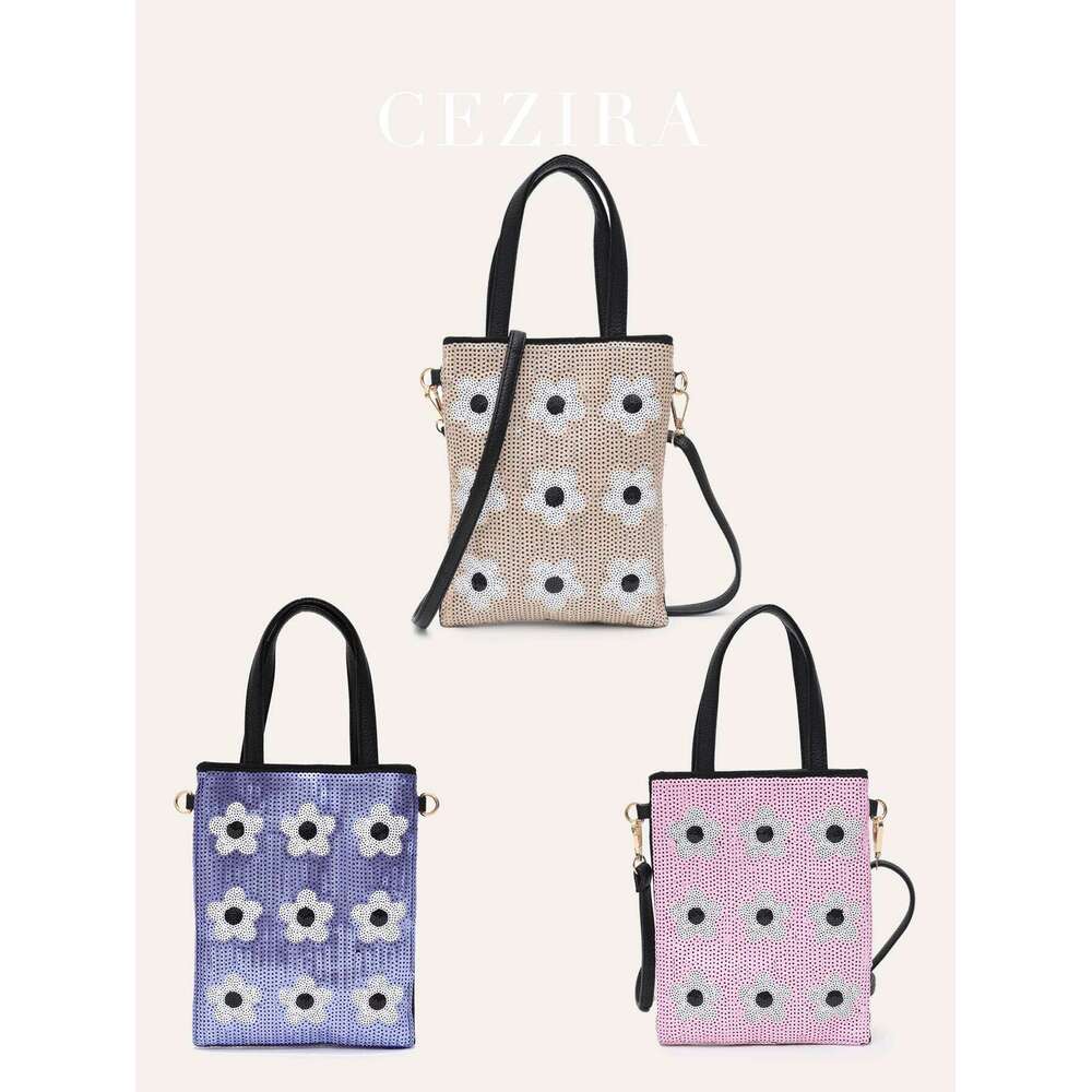 CEZIRA Exquisite Color Flower Embroidered Handbag Women's Fashion Top-Handle Crossbody Shoulder Bag Valentine's Day Gift Dating