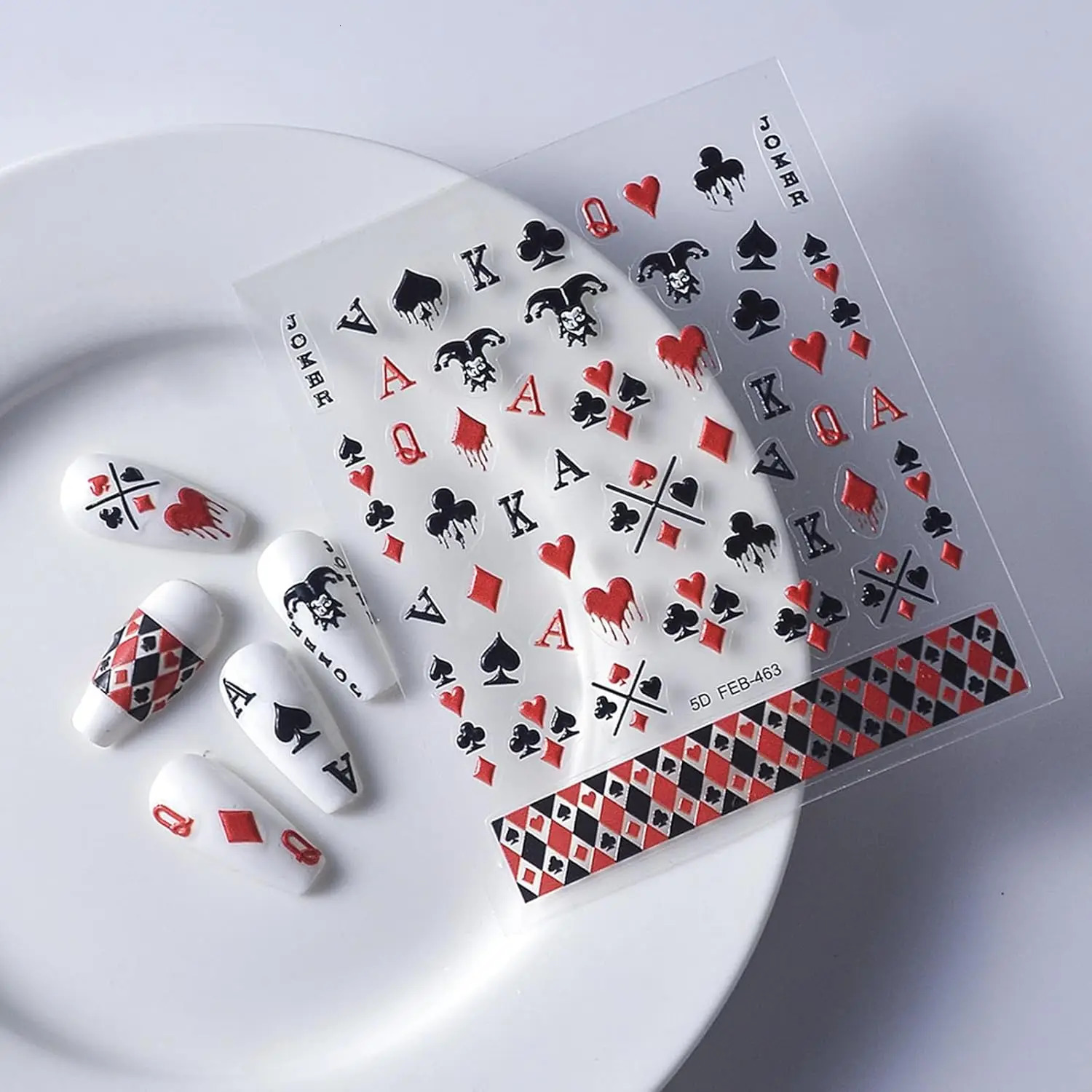 Poker Nail Art Stickers 5D Embossed Playing Card Decoration DIY for Manicure Suit n Decals SelfAdhesive Supply 250605