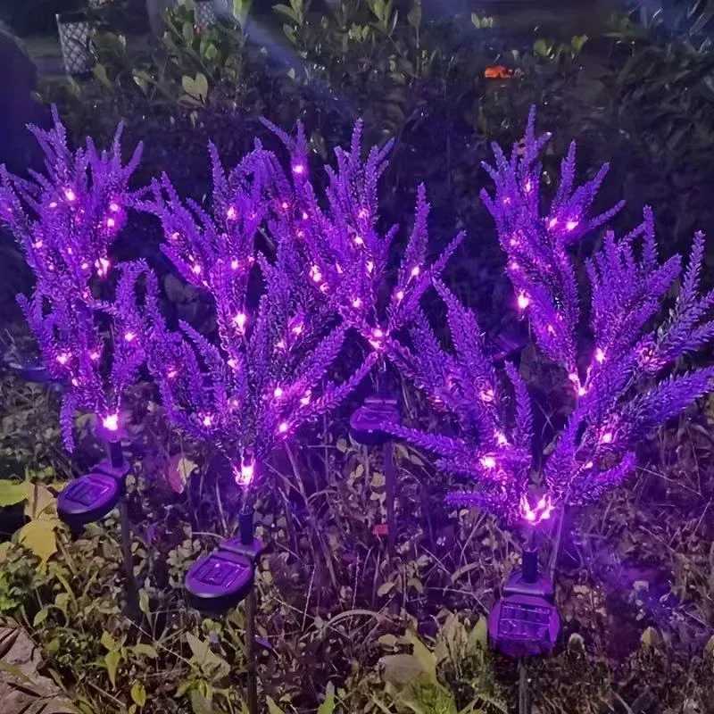 2025 New Purple Lavender Flower Solar Garden Lights Outdoor Decorative Lawn Lamp for Patio Yard Decor W250607
