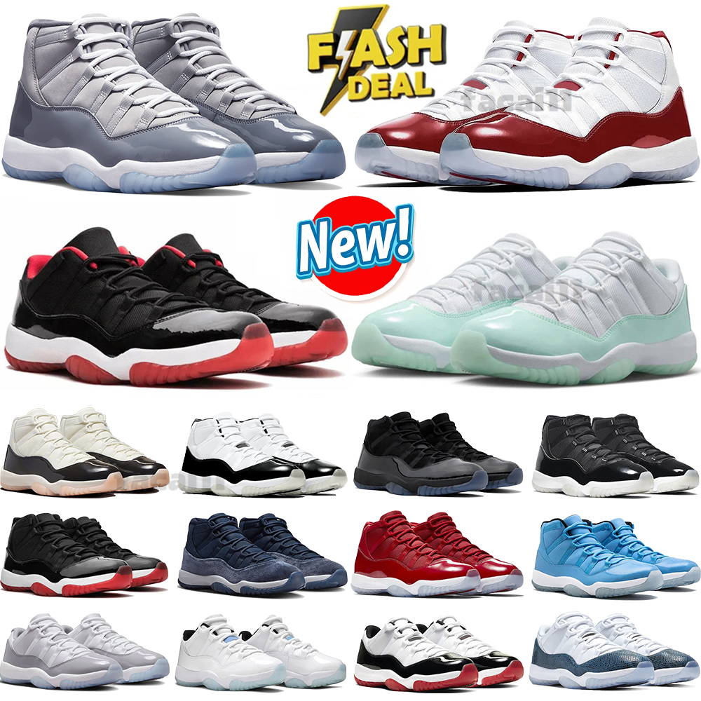 Designer sneakers 11 cherry mid cut basketball shoes for men women high low Cement Green Snakeskin Bred Rose Gold Space Jam outdoor j11 womens mens trainers UK 3-11