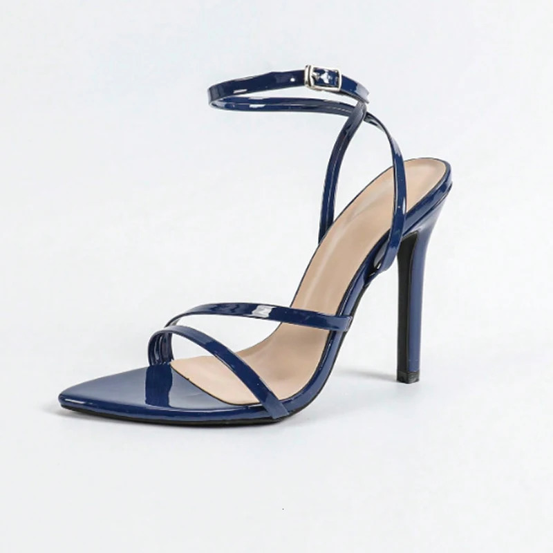 Trend Sexy Sandals Women Pointed Patent Leather Cross Ankle Straps Thin High Heels Party Street Style Shoes 250605