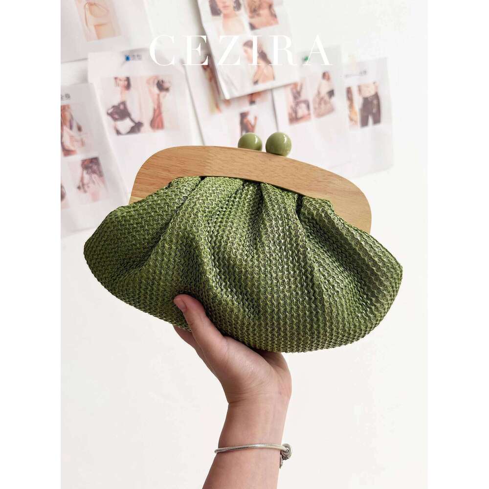 CEZIRA Fashion Trends Ladies' Casual Straw Handmade Woven Clutch Bag Beach Handbag Long Chain Cross Body Shoulder Purse Holiday