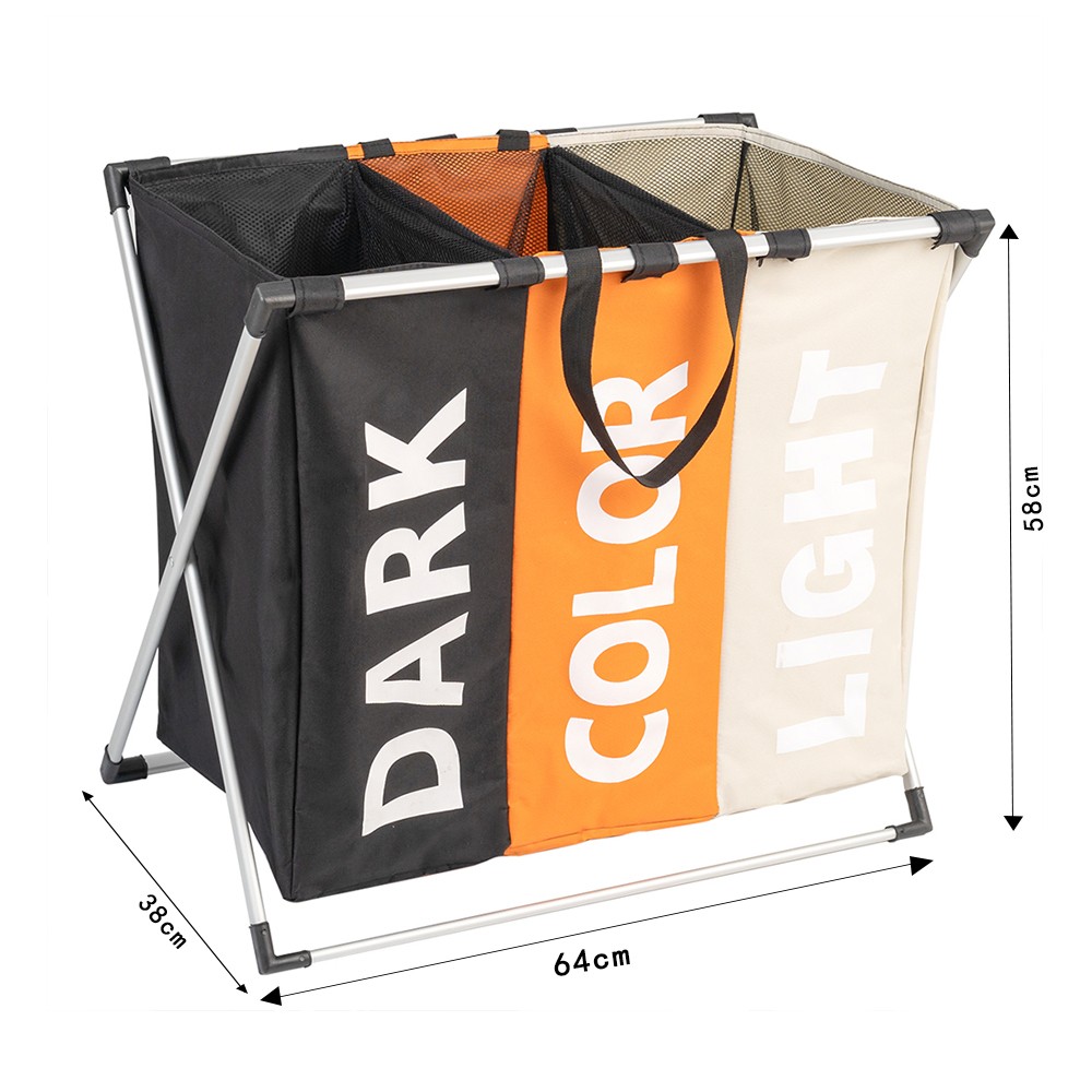 Large capacity three grid aluminum frame laundry basket foldable storage bag