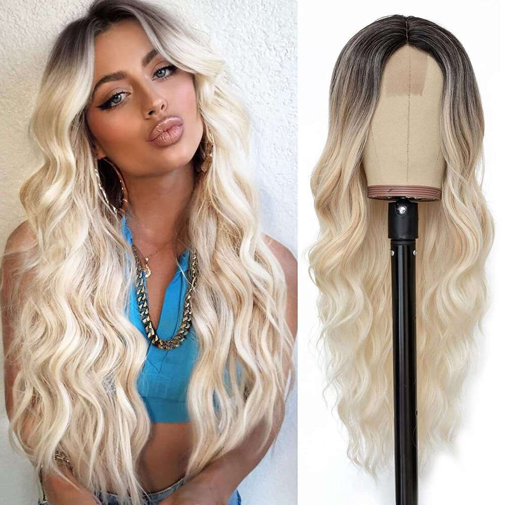 Ombre Blonde Middle Part Big Waves Long Curly Hair Wig Lace Wigs