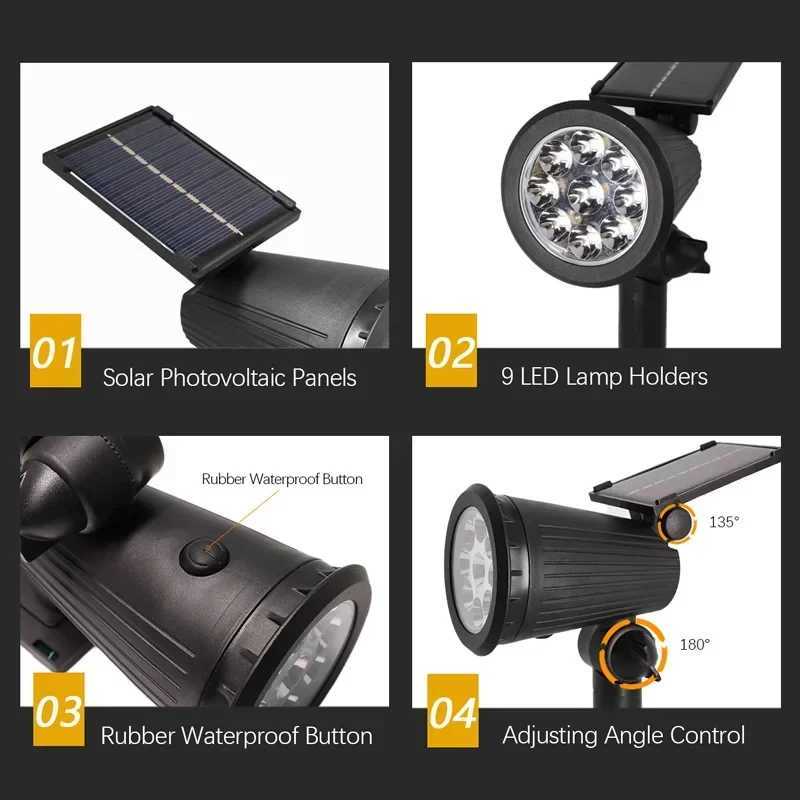 9 LED Solar Spot Light Outdoor Waterproof Spotlights Solar Garden Lights Landscape Lighting Decoration Pathway Lawn Lamp XJ250606