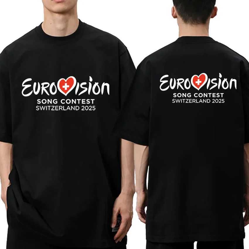 New in Eurovision 2025 T-shirt Eurovision Song printed T shirt Men Women Fashion Y2k short slve T-shirts Unisex Cotton Tops X250607