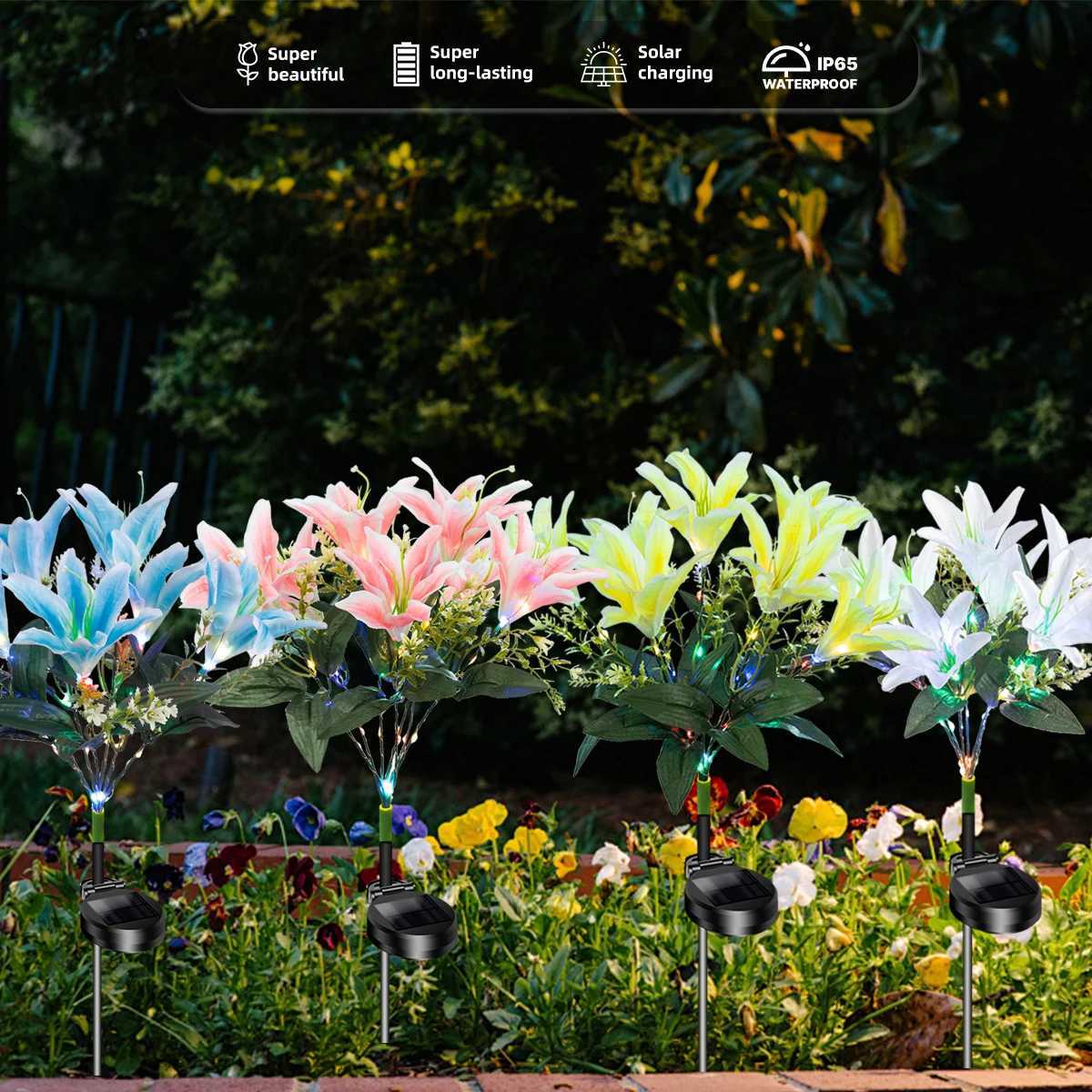 7-head lily solar garden light outdoor IP65 waterproof simulation flower LED decorative courtyard lawn decorative lightXJ250606