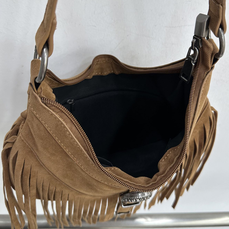 Faux Suede Saddle Bags For Women Luxury Designer Handbags And Purses 2024 New In Bohemian Tassel Decoration Shoulder Crossbody
