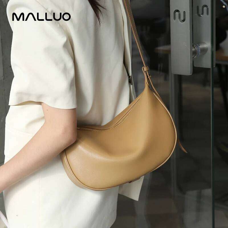 Women's Cowhide Crossbody Bag Ladies Fashion Hobos Soft Cow Split Leather Shoulder Bags Female Casual Half Moon Purse Handbags