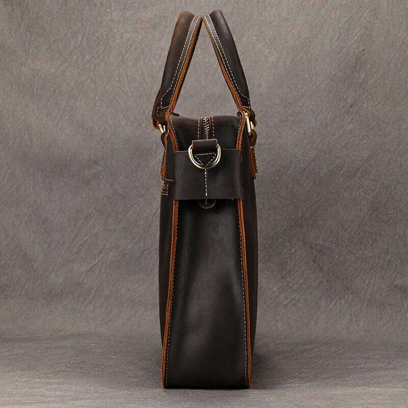 OLOEY Genuine Mens Briefcase 15 inch Business Laptop Handbag Computer Cowhide Male Shoulder bag Cow Leather Men Bag Tote