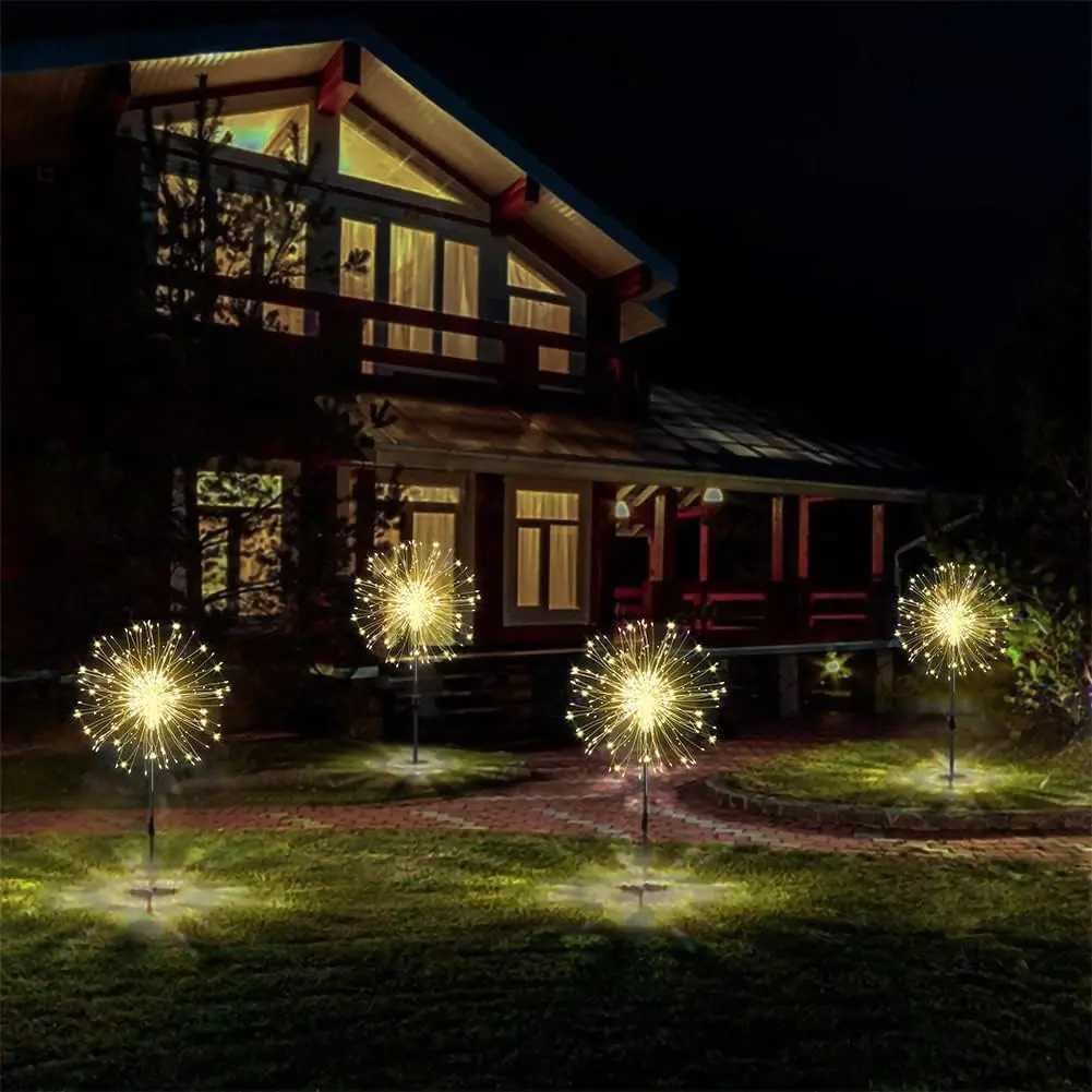 LED Solar Fireworks Lights Powered Outdoor Grass Globe Dandelion Lamp for Garden Lawn Landscape Lamp Holiday Light XJ250606
