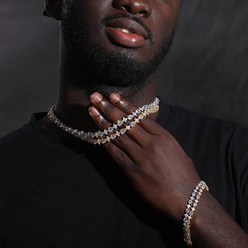 Sterling Sier Star Round Moissanite Tennis Chain Necklace For Women New Design Iced Out Hip Hop Fine Jewelry for Christmas