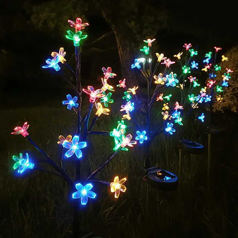 1 PC Solar Flower Pathway Lights Outdoor Sakura Tree Lighting 8 Modes Flush Mount Non-Detachable for Garden Lawn Patio Walkway XJ250606