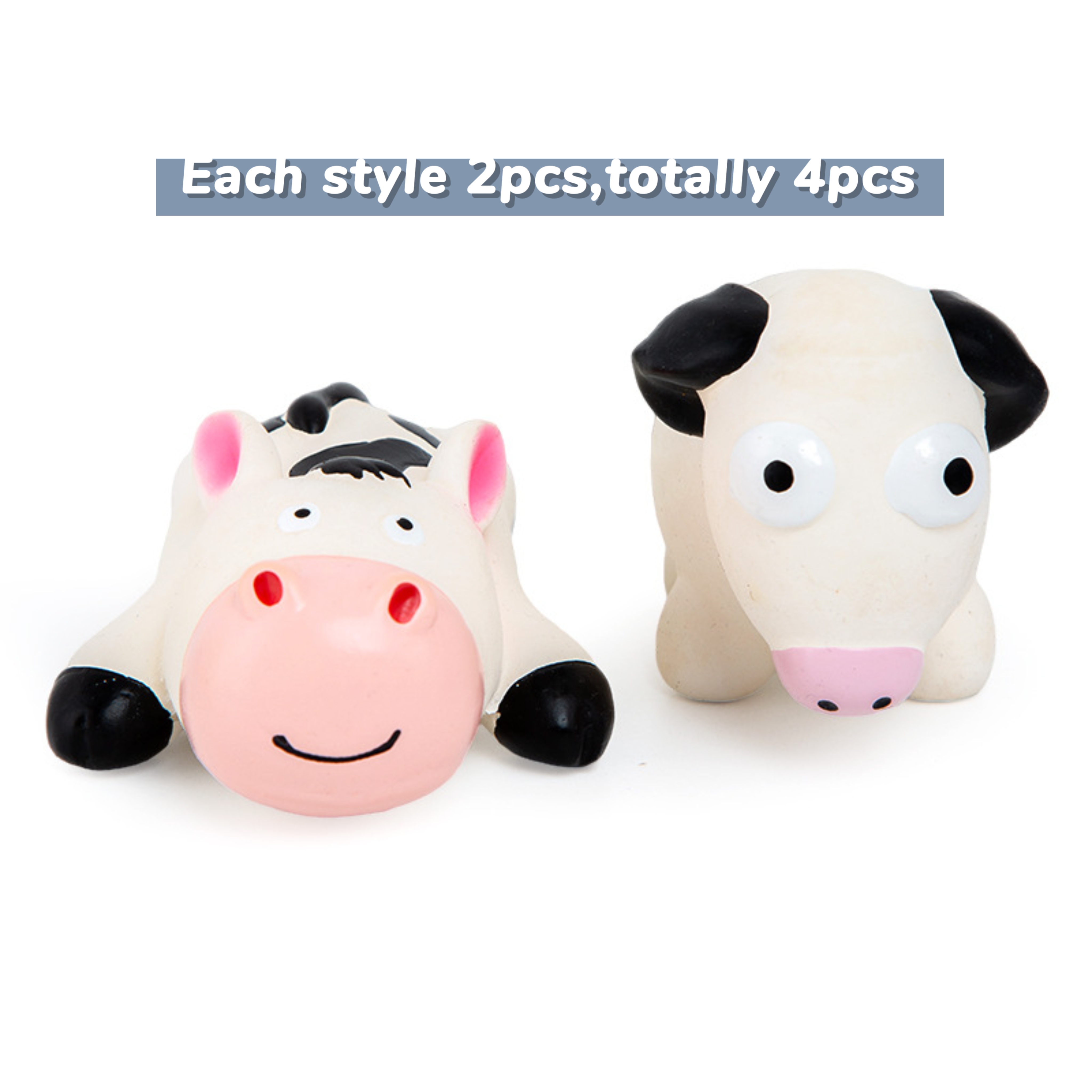 Latex Cow Squeaky Dog Toy Durable Pet Toy Collection: Cow & Dog Shaped Toys Crafted with Natural Rubber for Puppies 4pcs/Pack