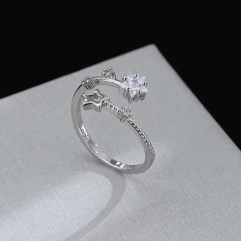 CIAXY Silver Color Hollow Five-pointed Star Rings for Women Flower Vine Adjustable Ring Inlaid Zircon Wedding Jewelry W250606