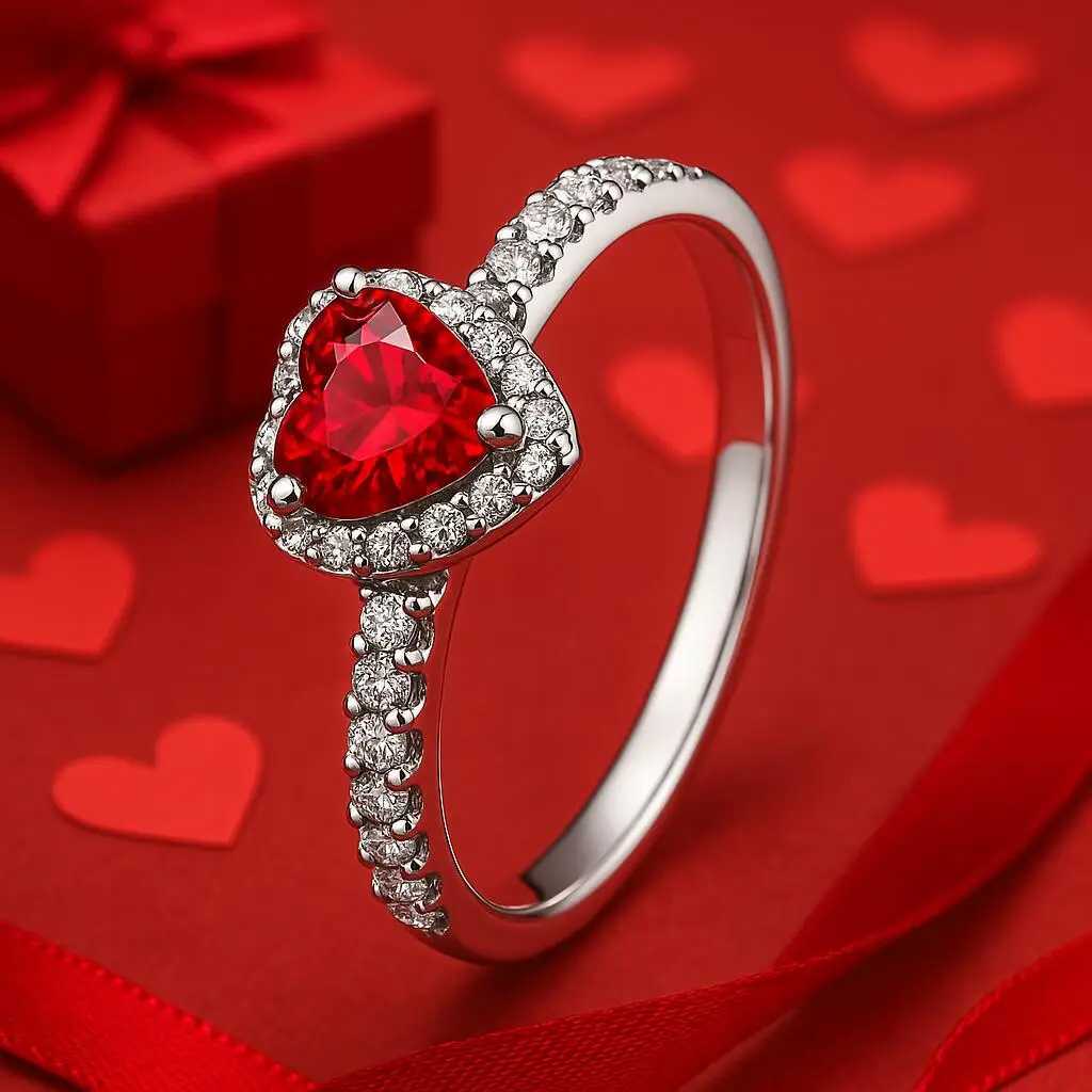 Original 925 Sterling Silver Red Pink Ring Heart Bow Sun Moon Colorful Crystal For Women Valentines Birthday Gift DIY Jewelry XJ250606
