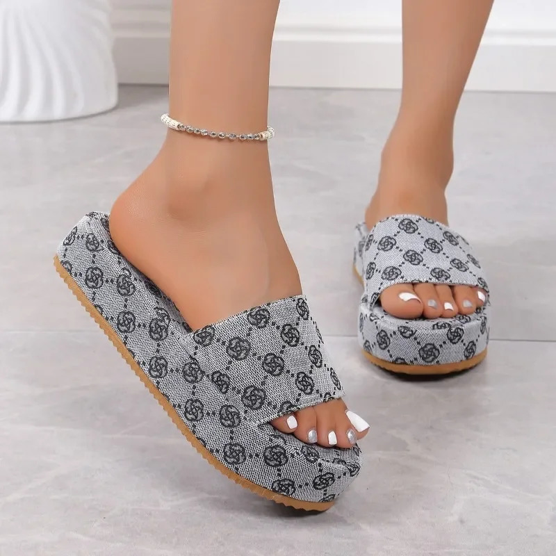 Women Platform Slippers 2024 Summer Shoes Flat Sandals Outdoor Floral Ladies Beach Sandalias 250528