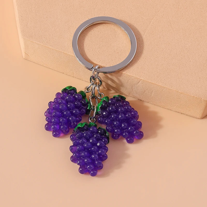 Cute Resin Simulation Fruit Keychain Grape Key Ring Pendant for Car Key Holder Women Girls Handbag Decor Handmade Jewelry Gift 250606