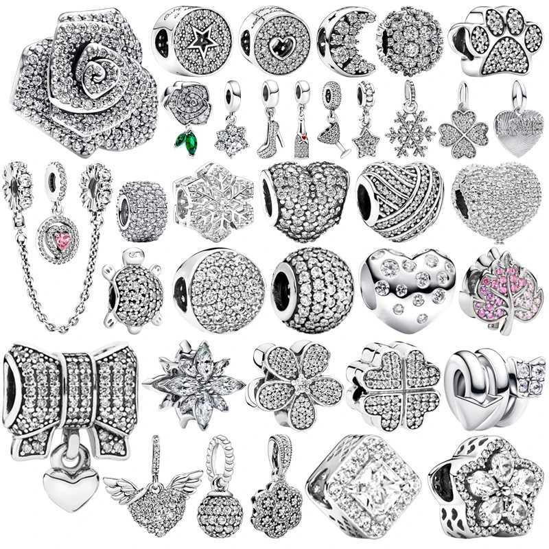 Sparkling Snowflake Heart Rose in Bloom Bow Charm Bead Fit Original European 925 Silver Bracelet Accessories DIY Women Jewelry XJ250607