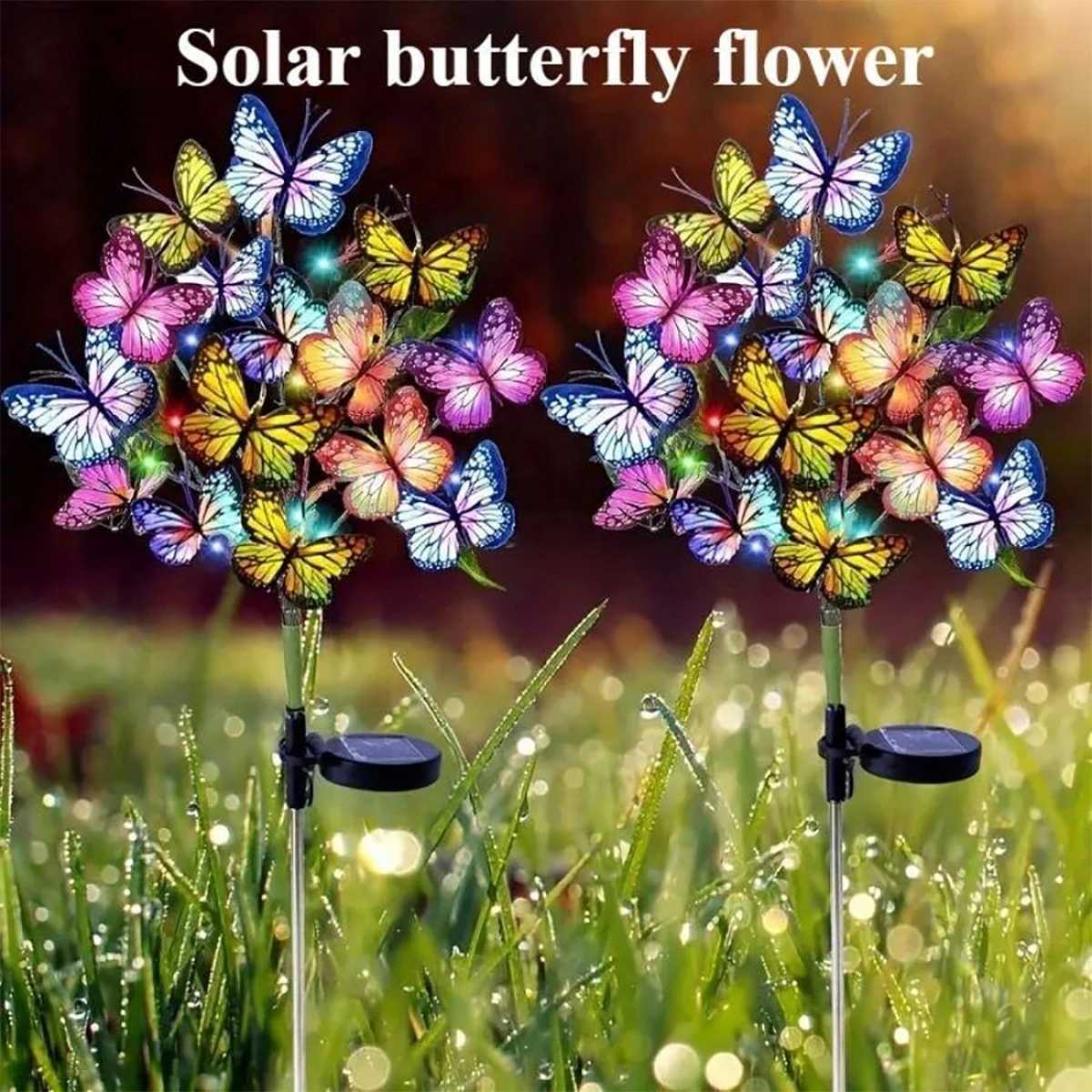 Warm white/colorful solar butterfly flower lawn lamp suitable for garden courtyard villa atmosphere decoration W250607