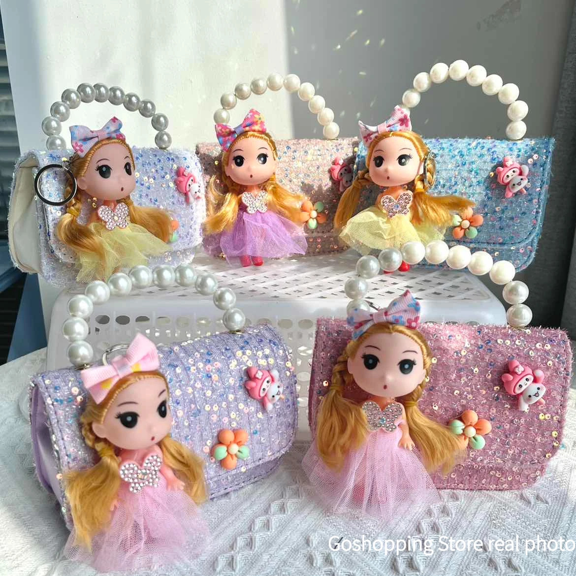 Cute Cartoon Doll Childrens Shoulder Bags Fashion Pearl Handle Princess Girl Messenger Bag Sweet Novel Kid Change Purse Handbag 250605