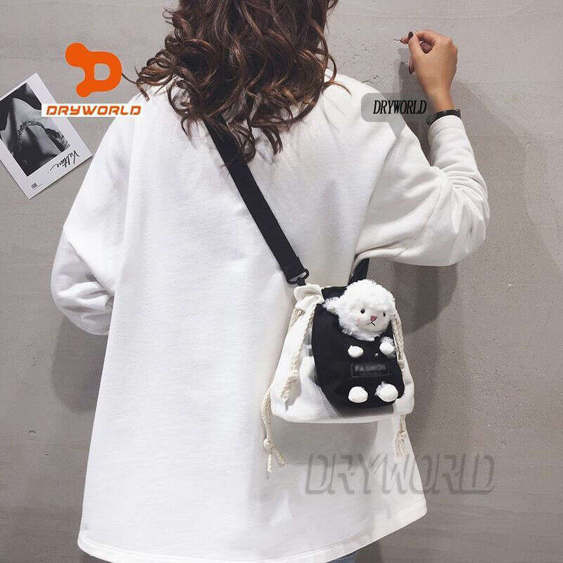 Cute Little Sheep Canvas Crossbody Female Students New Single Shoulder Bag Ins Style for Girls
