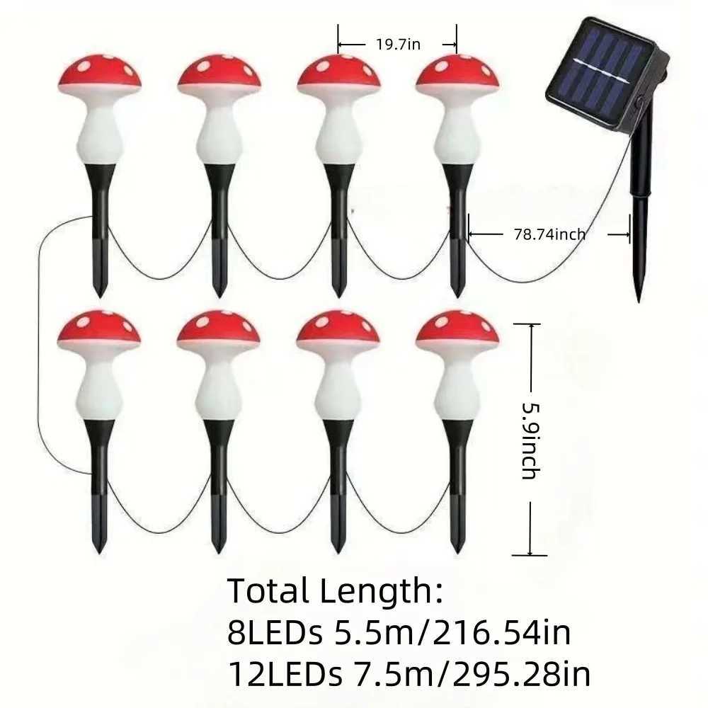 1PC 8/12LED solar mushroom ground plug light with eight lighting modes used for gardens lawns courtyards and outdoor decoration W250607