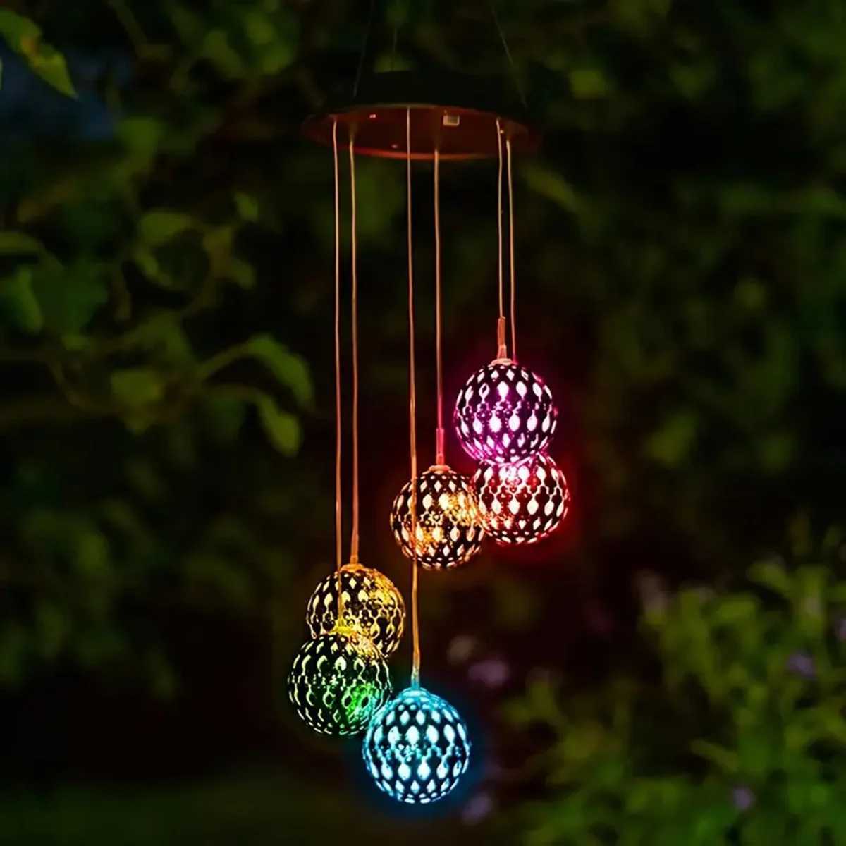 1pc Solar Moroccan Ball Wind Chime Lamp Villa Arrangement Colorful Hanging Light For Home Patio Grass and Terrace Decoration XJ250606