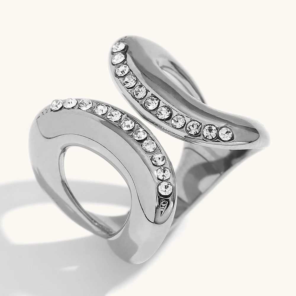 La.Muses Adjustable Creative with Diamonds Ring Stainless Steel Rings Women Fashion Waterproof Daily Jewelry Female Gift W250606