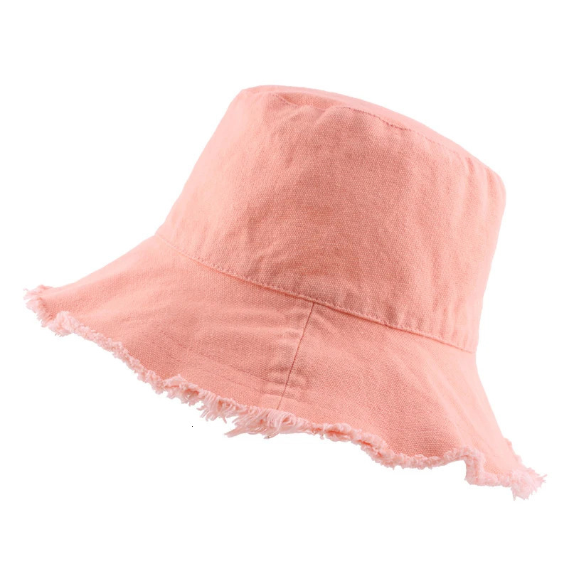 Custom Tassel Washed Denim Bucket Hat Cotton Plain Wide Brim Foldable Fishermans Hat Outdoor Beach Panama Cap 250605