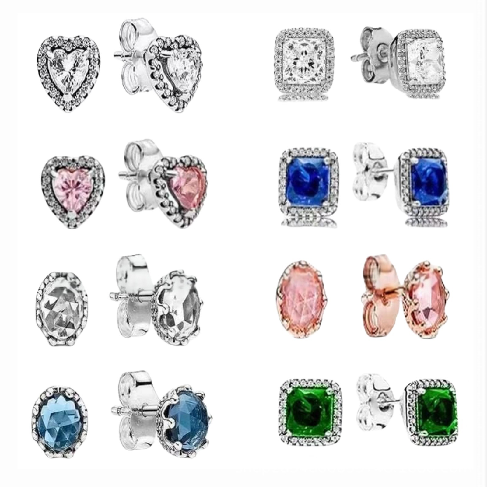 S925 silver plated love heart designer earrings stud for women white pink crystal rectangle geometry earring earings ear rings jewelry gift