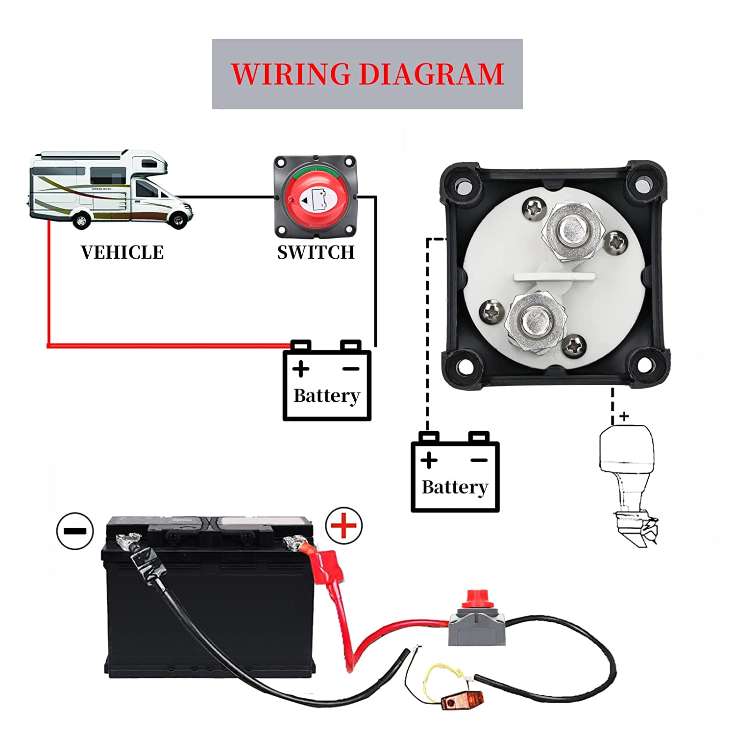 12V-48V-Battery for Boat,RV ATV UTV Heavy Duty Waterproof Switch, 275/1250 Amps (On-Off)