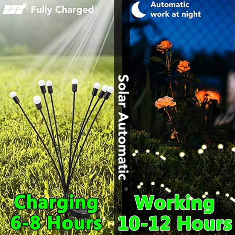 Solar Garden Lights Outdoor 6/8/10 LED Powered Firefly Lawn Lamps Landscape Firework Decoration Eco-Friendly Solar-Powered Light W250607
