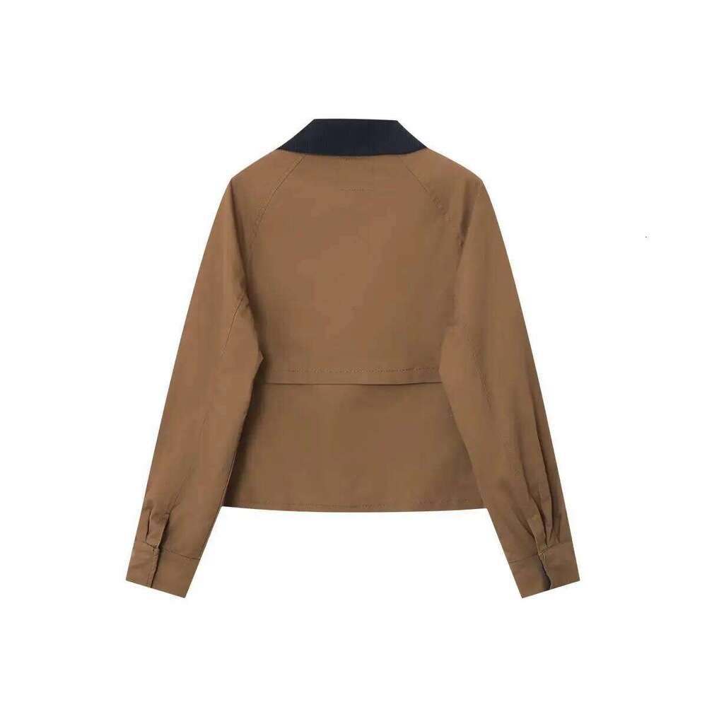 UNIZERA women's with loose contrasting color collar and waxed leather lapel exuding a spring style new jacket