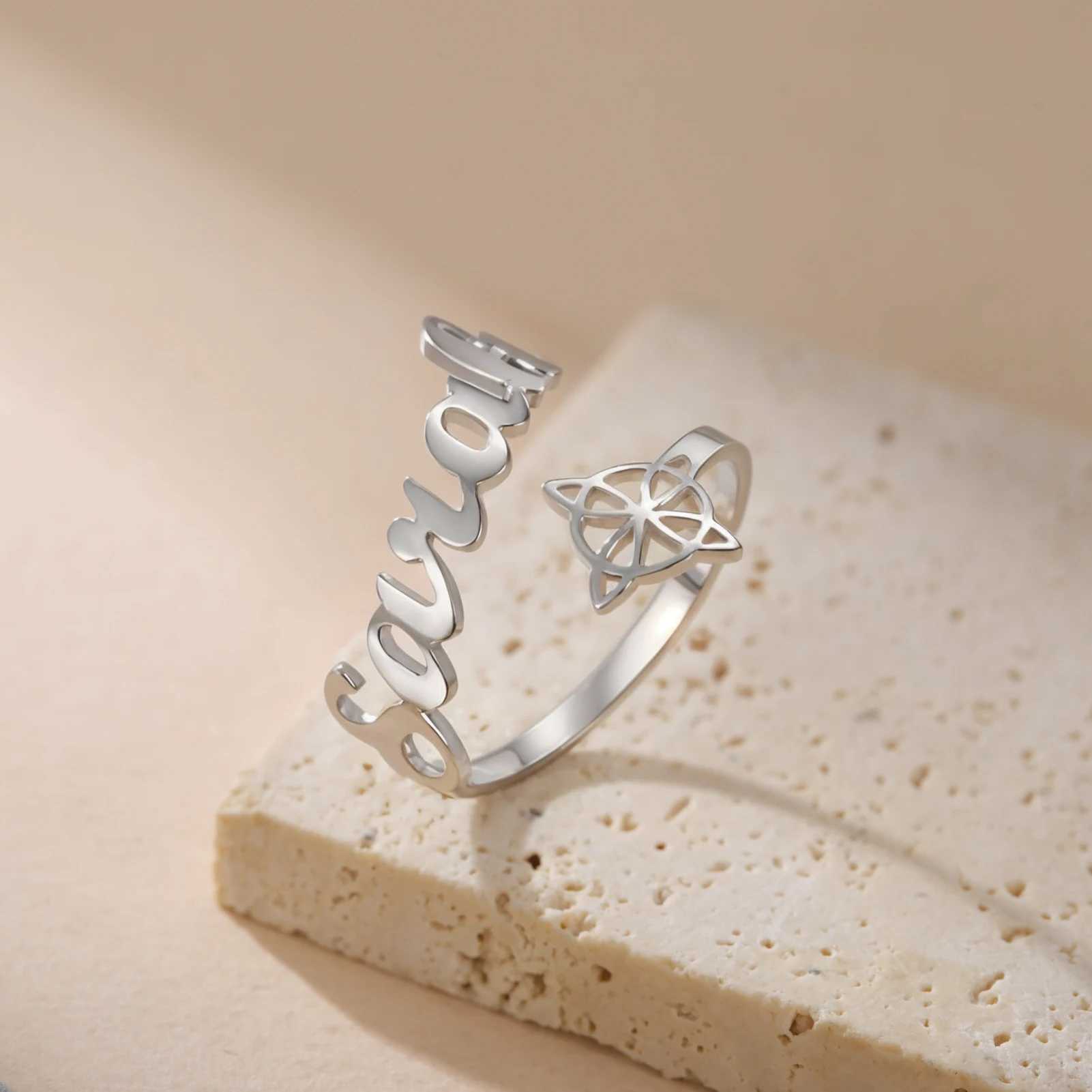 COOLTIME Customized Name Witch Knot Ring Stainless Steel Personalized Irish Couple Ring Amulet Jewelry Gift Womens Rings W250606