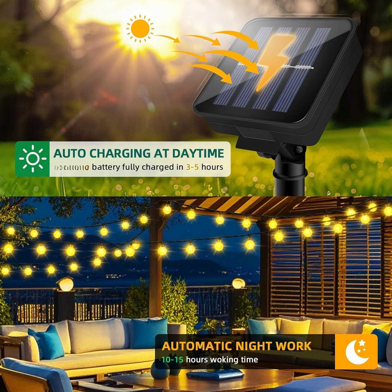 Solar LED Crystal Ball String Light Waterproof Fairy Lights for Wedding Garland Garden Lawn Tree Outdoor Decoration W250607