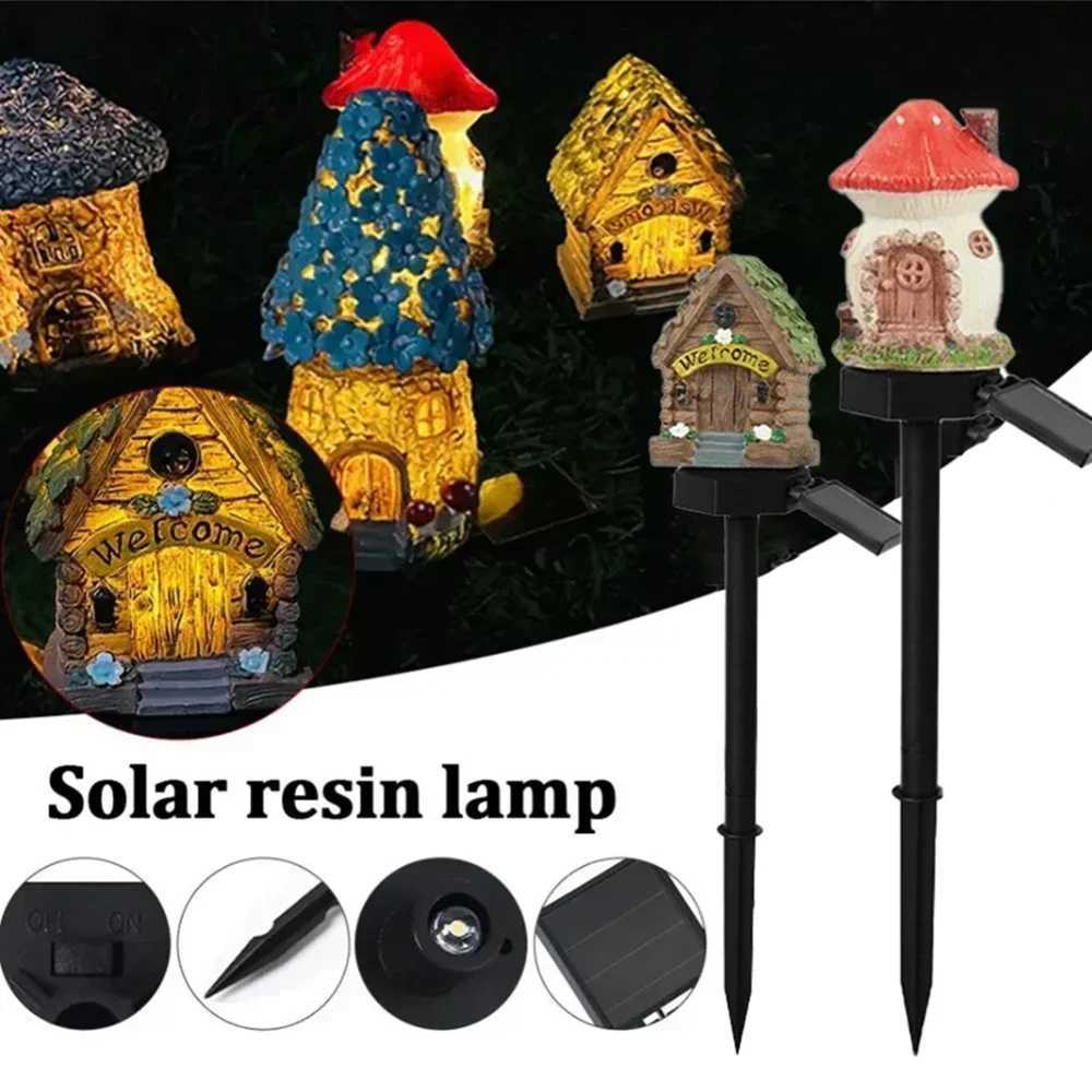 Solar Lawn Light Resin Craft Miniature Fairy Mushroom House Solar Powered Garden Yard Outdoor Decor Lamps Christmas Lamp W250607
