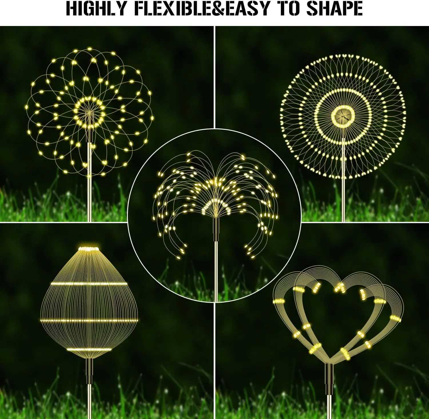 Solar Fireworks Light Outdoor Waterproof Light 2-piece Set Garden Courtyard Road Lawn Decoration Copper Wire XJ250606