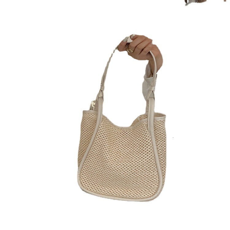 designer Korean Style INS Vacation Style Straw Bag 2025 Summer Single Shoulder Large Capacity Woven Underarm Bag Bucket Bag Beach Bag