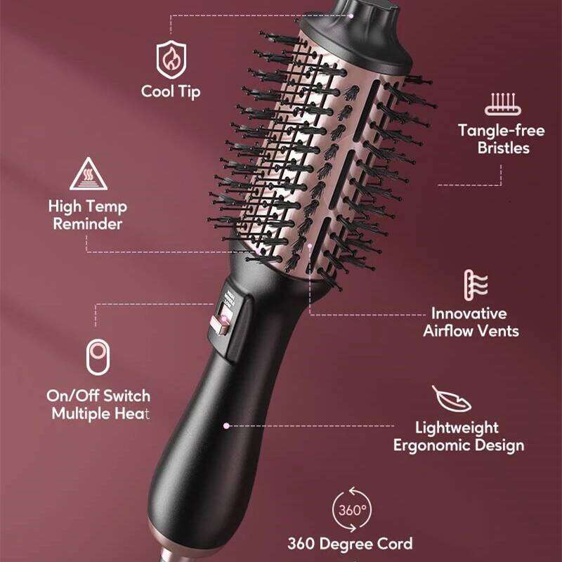 KIPOZI Hair Blow Dryer Brush Create Voluminous Curls 4 In 1 Hot Air Comb Reduces Frizz Static Electricity