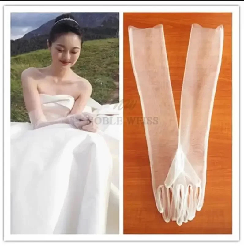 Long Tulle Bridal Dress Gloves Simple Five Finger One Pair Bride Glove See Through Wedding Gloves Customized 250603